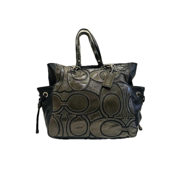 Coach Handbags - Coach Colette Leather Signature Tote - Black and Grey